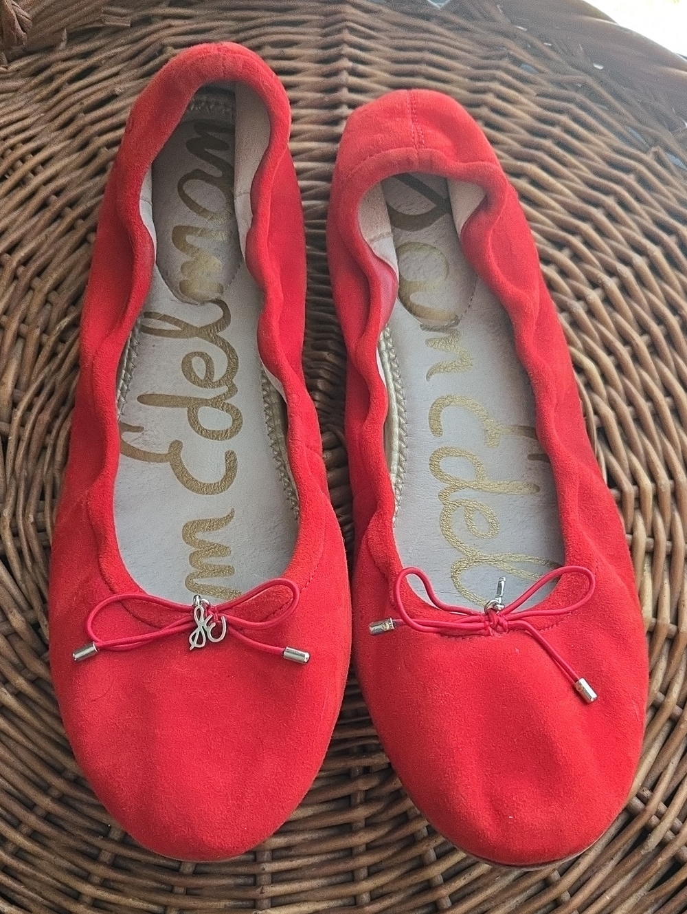 Sam Edelman Red Suede Bow Ballet Flats Sz 10